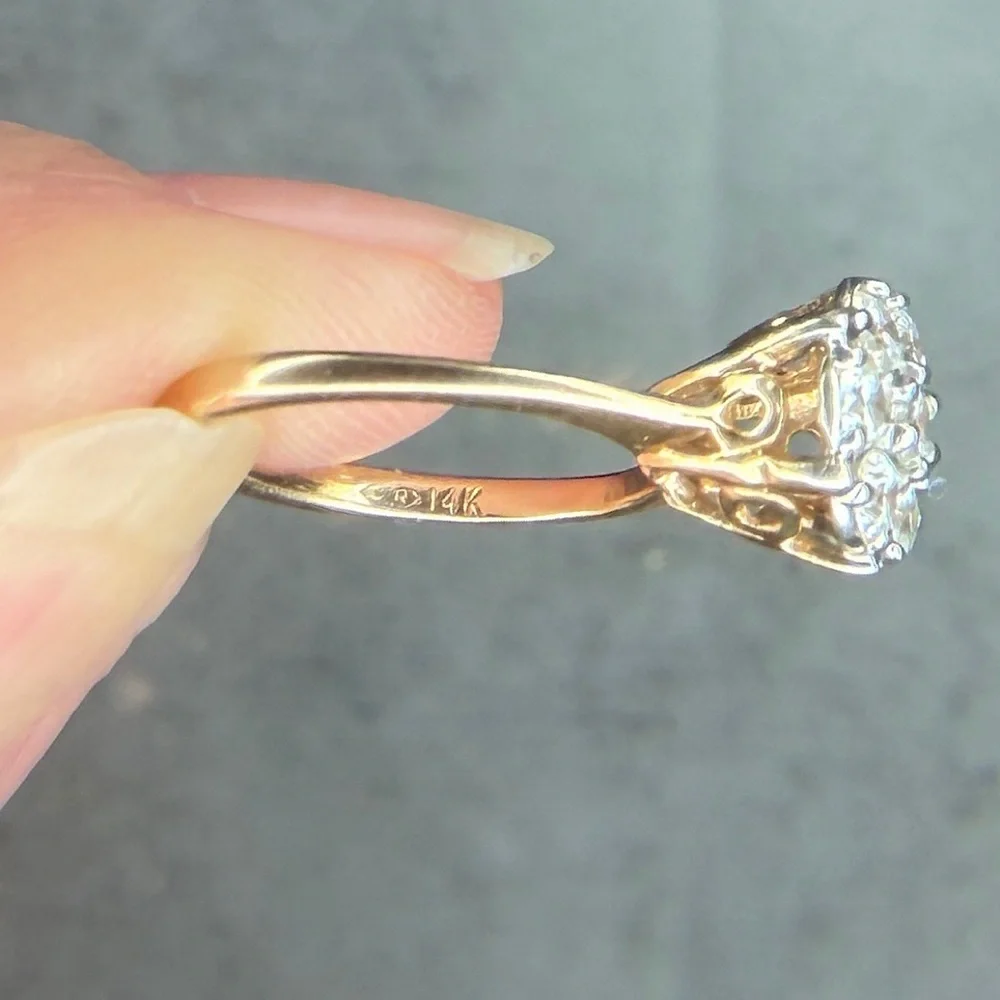14K Gold Cluster Ring - Picture 2 of 7